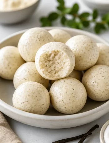 No-bake vanilla bean protein energy balls ready to enjoy