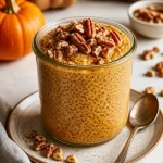 No-bake pumpkin pie chia pudding meal prep in a glass jar