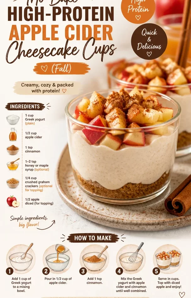 No-bake high-protein apple cider cheesecake cups topped with cinnamon