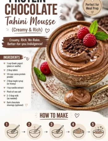No-bake protein chocolate tahini mousse served in a bowl, creamy and rich texture.