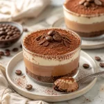 No-Bake Protein Mocha Dessert Cups topped with chocolate and coffee flavors