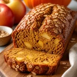 Delicious one-bowl apple pumpkin bread on a wooden table