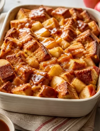 Delicious Overnight Caramel Apple French Toast Bake ready for breakfast.