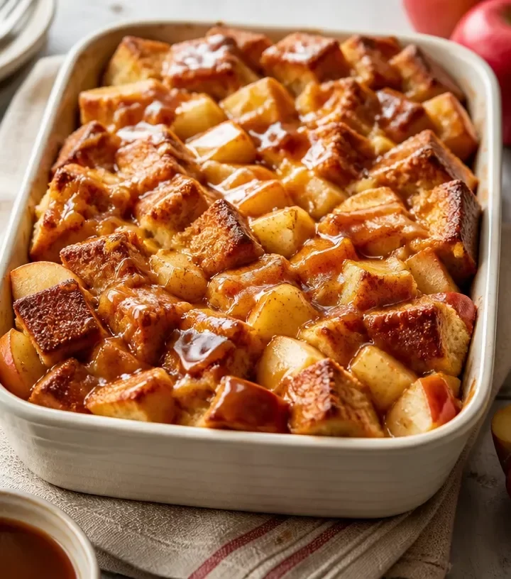 Delicious Overnight Caramel Apple French Toast Bake ready for breakfast.