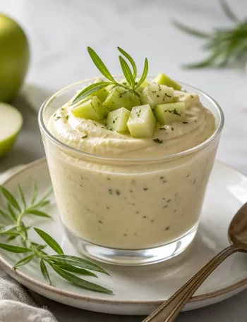 Protein Apple Tarragon Mousse dessert with fresh ingredients