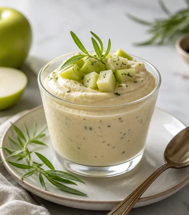 Protein Apple Tarragon Mousse dessert with fresh ingredients