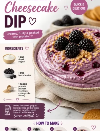 Protein blackberry cheesecake dip served in a bowl with fresh blackberries on top