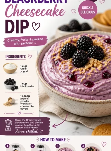 Protein blackberry cheesecake dip served in a bowl with fresh blackberries on top