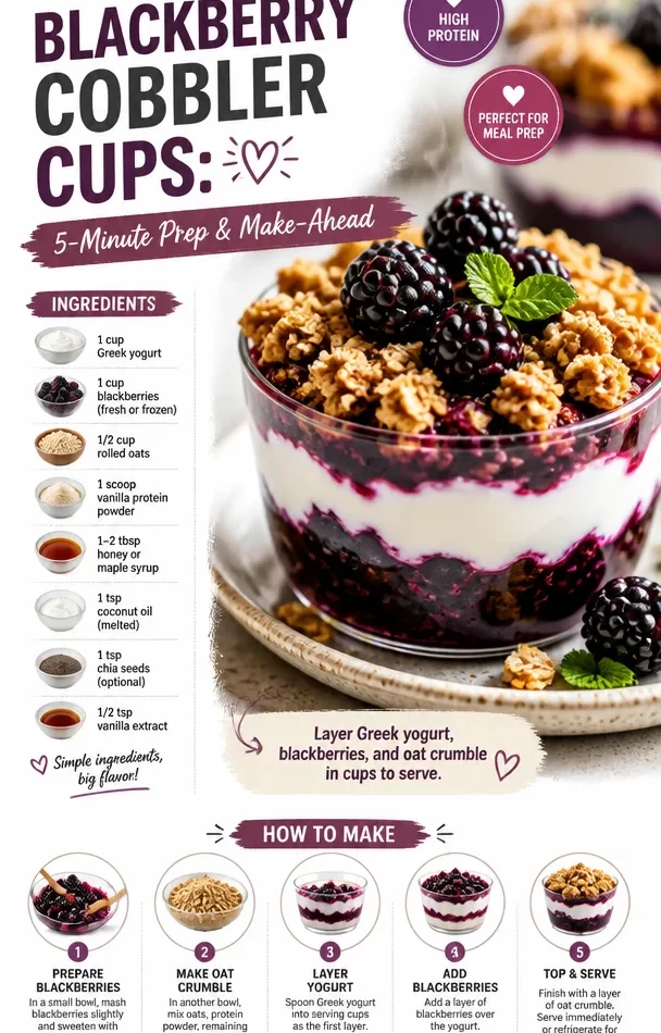 Protein Blackberry Cobbler Cups prepared for a healthy dessert option