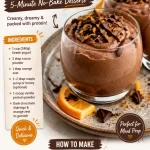 Delicious protein chocolate orange pots dessert in a clear bowl with a spoon