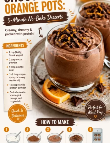 Delicious protein chocolate orange pots dessert in a clear bowl with a spoon