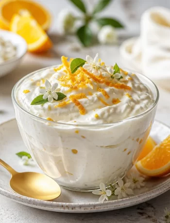 High-protein dessert - Protein Citrus Blossom Cream served in a bowl
