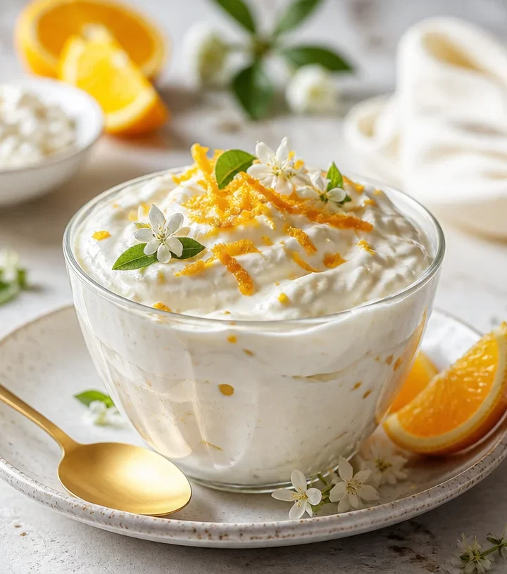 High-protein dessert - Protein Citrus Blossom Cream served in a bowl