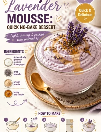Delicious Protein Honey Lavender Mousse served in a glass with honey drizzle