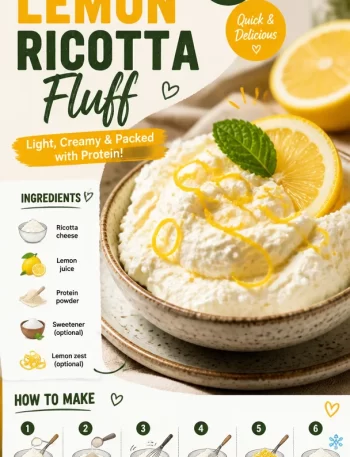 Creamy Protein Lemon Ricotta Fluff dessert garnished with lemon zest.