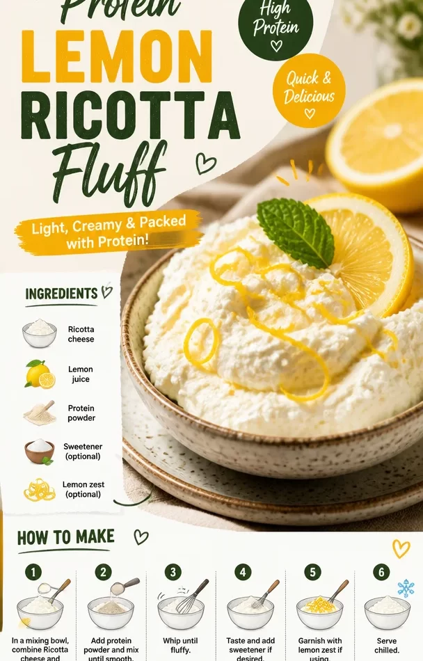 Creamy Protein Lemon Ricotta Fluff dessert garnished with lemon zest.