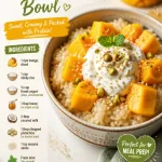 Delicious Protein Mango Sticky Rice Bowl showcasing fresh mango and sticky rice