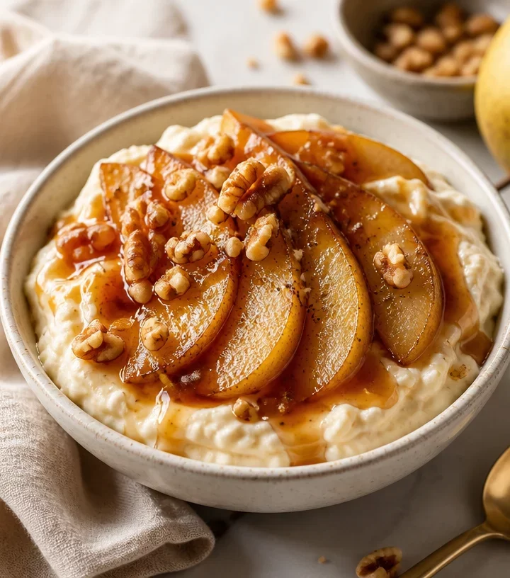 Protein-packed caramelized pear silk dessert ready in 15 minutes