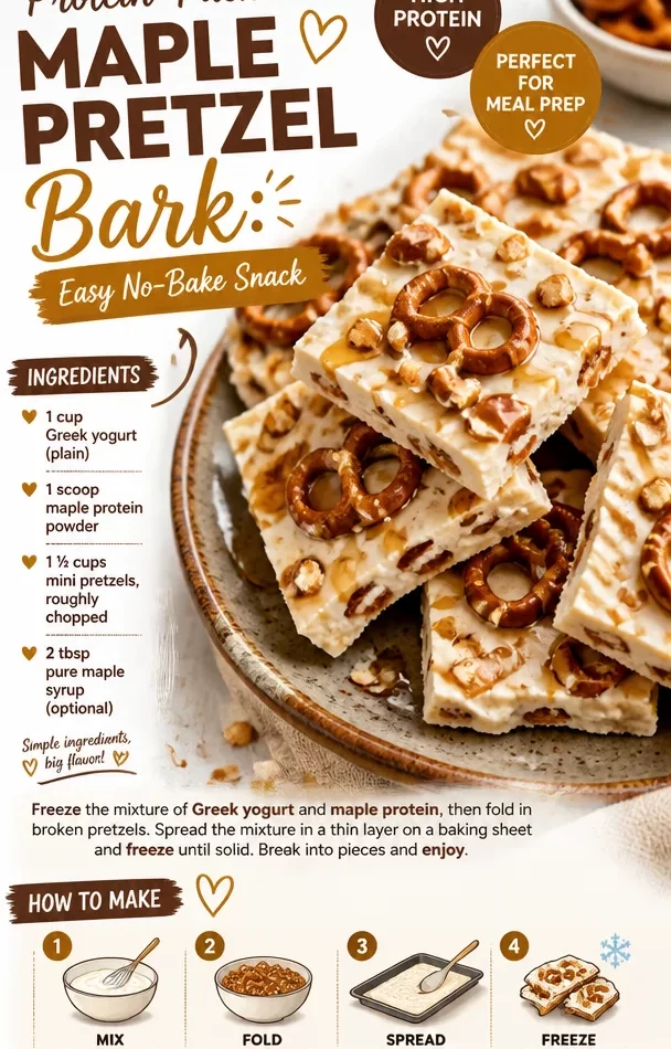 Protein-packed maple pretzel bark snack, no-bake recipe