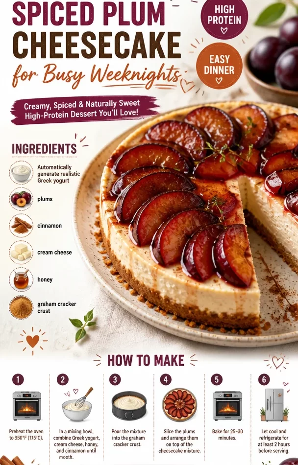Healthy spiced plum cheesecake with protein for quick weeknight desserts