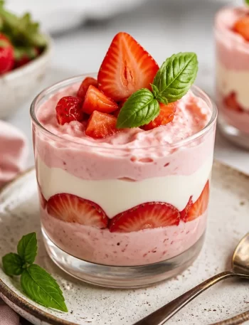 Protein-packed strawberry basil verrines served in elegant cups