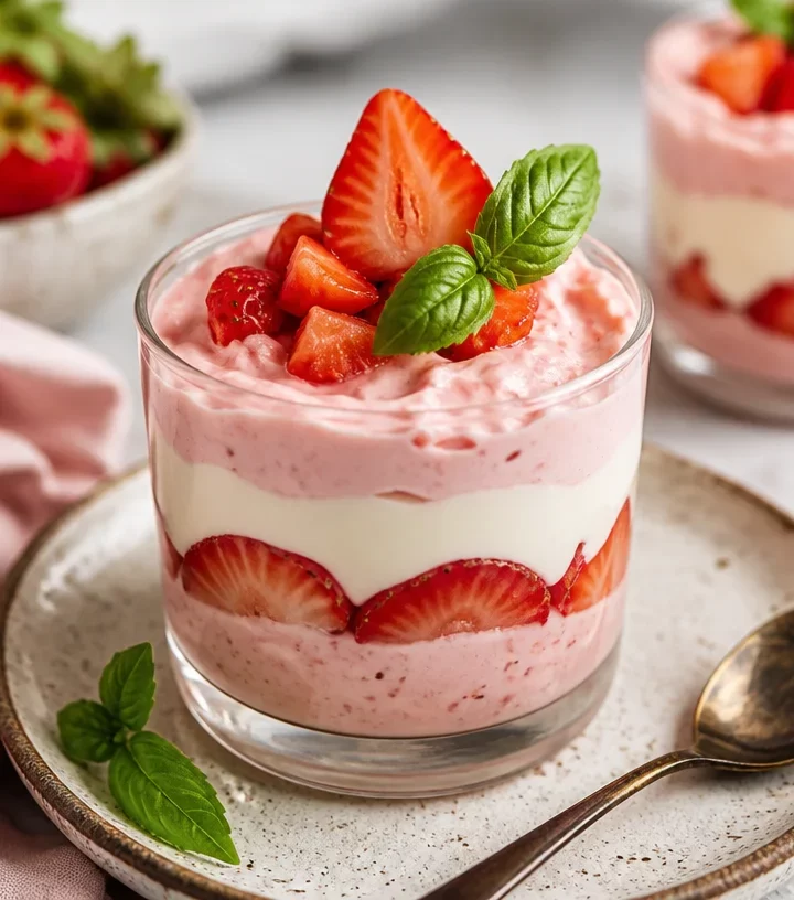 Protein-packed strawberry basil verrines served in elegant cups
