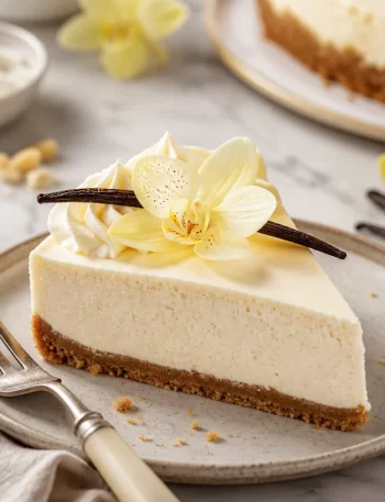 Protein-packed vanilla orchid cheesecake topped with fresh fruit