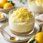 Protein-packed yuzu mousse with white chocolate served in a dessert bowl.