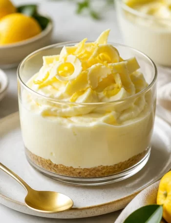 Protein-packed yuzu mousse with white chocolate served in a dessert bowl.