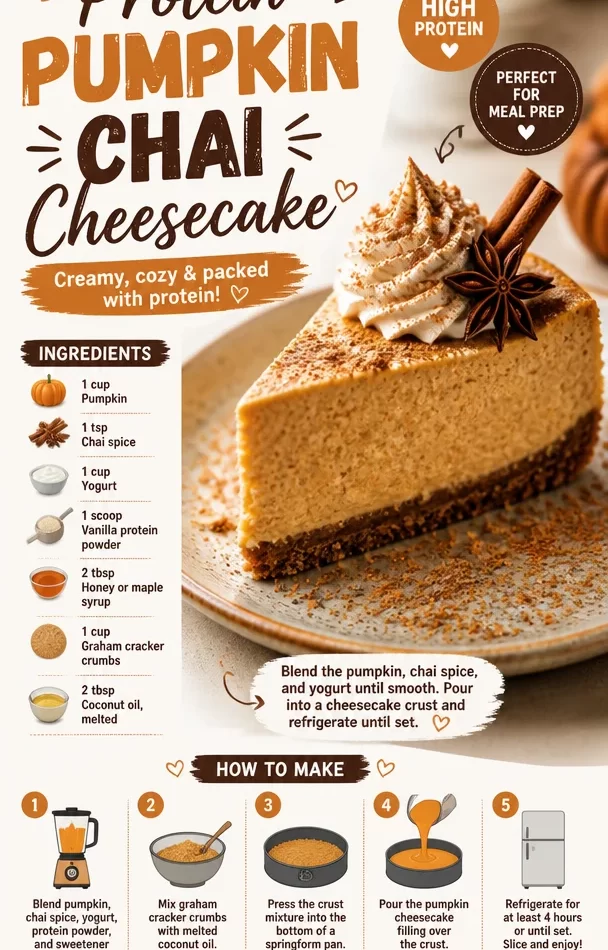 Delicious Protein Pumpkin Chai Cheesecake slice on a plate garnished with spices.