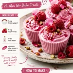 No-bake Protein Raspberry Rose Cups topped with raspberries and rose petals