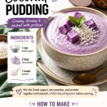 Protein-rich taro coconut pudding served in a bowl with a garnish.
