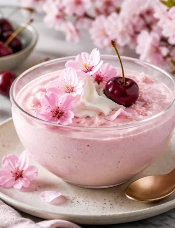 Spring Protein Cherry Blossom Mousse dessert made with 5 ingredients
