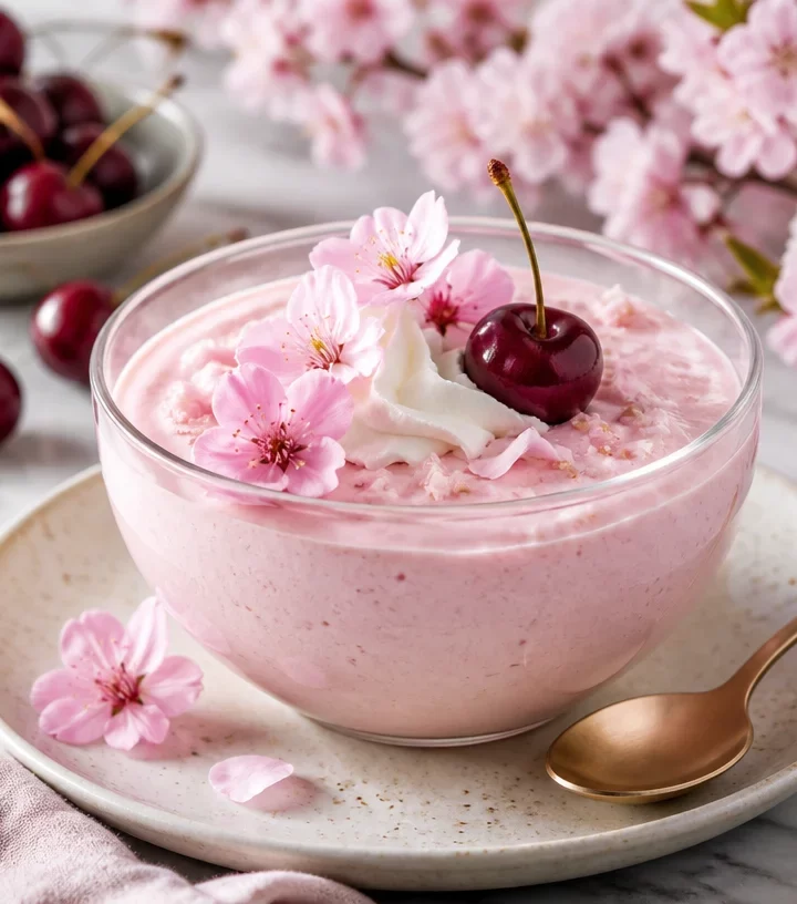 Spring Protein Cherry Blossom Mousse dessert made with 5 ingredients